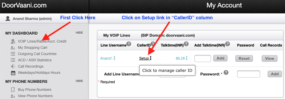 Caller ID Setup Menu