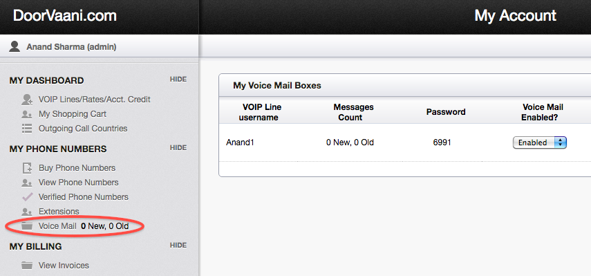 voice mail menu