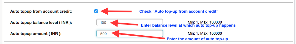 Auto top-up setup options