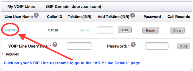 Click on VOIP Line name