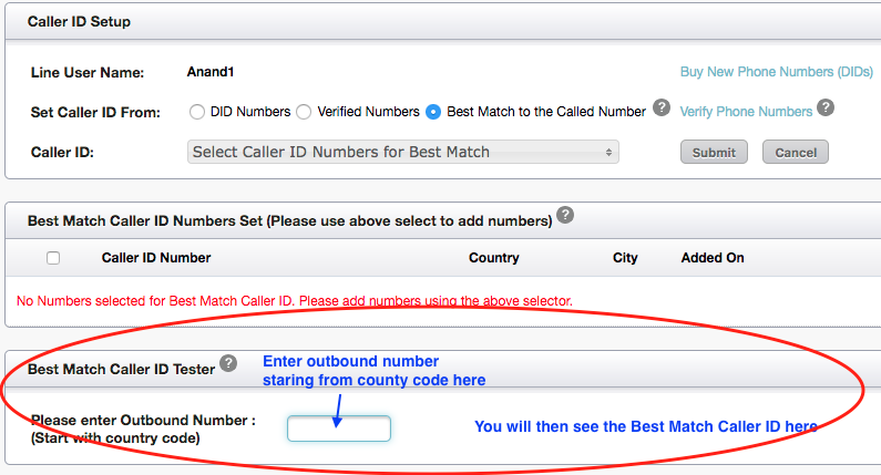 Best Match Caller ID Tester