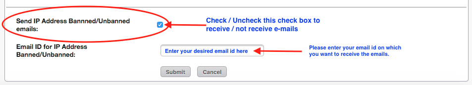 IP Address Ban/Unban Email preferences