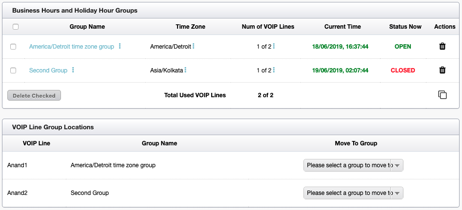 Groups And VOIP Lines List