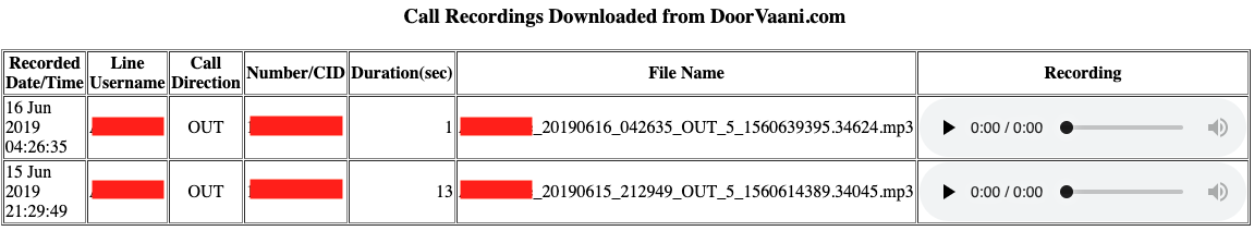 Call Recordings HTML File